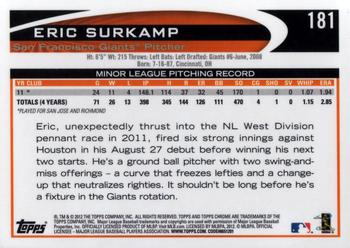 2012 Topps Chrome #181 Eric Surkamp Back