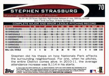 2012 Topps Chrome #70 Stephen Strasburg Back