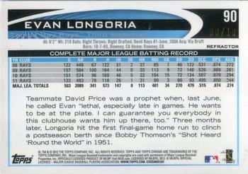 2012 Topps Chrome - Atomic Refractors #90 Evan Longoria Back