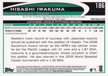 2012 Topps Chrome - Atomic Refractors #186 Hisashi Iwakuma Back
