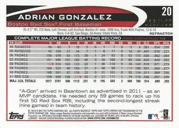 2012 Topps Chrome - Black Refractors #20 Adrian Gonzalez Back