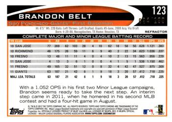 2012 Topps Chrome - Black Refractors #123 Brandon Belt Back