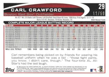 2012 Topps Chrome - Gold Refractors #29 Carl Crawford Back