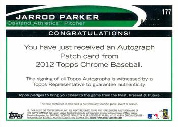 2012 Topps Chrome - Patch Autographs #177 Jarrod Parker Back
