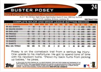 2012 Topps Chrome - Purple Refractors #24 Buster Posey Back