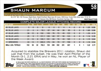 2012 Topps Chrome - Purple Refractors #58 Shaun Marcum Back