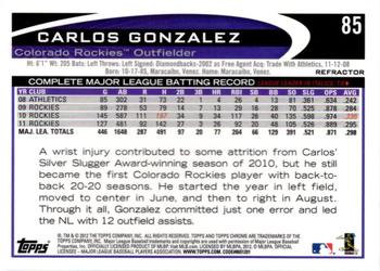 2012 Topps Chrome - Purple Refractors #85 Carlos Gonzalez Back