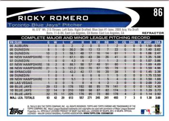 2012 Topps Chrome - Purple Refractors #86 Ricky Romero Back