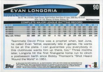 2012 Topps Chrome - Purple Refractors #90 Evan Longoria Back