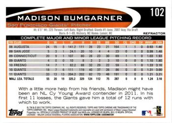 2012 Topps Chrome - Purple Refractors #102 Madison Bumgarner Back