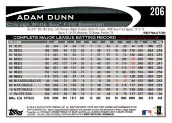 2012 Topps Chrome - Purple Refractors #206 Adam Dunn Back