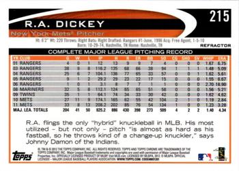 2012 Topps Chrome - Purple Refractors #215 R.A. Dickey Back