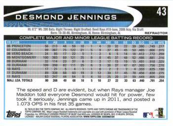 2012 Topps Chrome - Refractors #43 Desmond Jennings Back