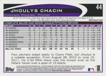 2012 Topps Chrome - Refractors #44 Jhoulys Chacin Back