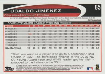 2012 Topps Chrome - Refractors #65 Ubaldo Jimenez Back