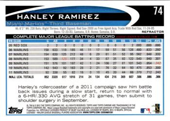 2012 Topps Chrome - Refractors #74 Hanley Ramirez Back