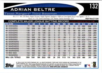 2012 Topps Chrome - Refractors #132 Adrian Beltre Back