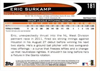 2012 Topps Chrome - Refractors #181 Eric Surkamp Back