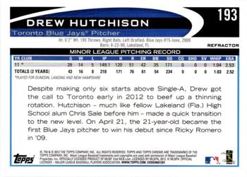 2012 Topps Chrome - Refractors #193 Drew Hutchison Back
