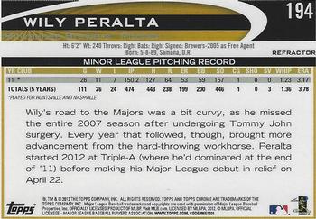 2012 Topps Chrome - Refractors #194 Wily Peralta Back