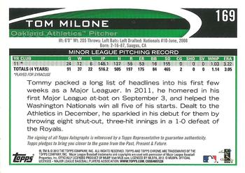 2012 Topps Chrome - Rookie Autographs #169 Tom Milone Back