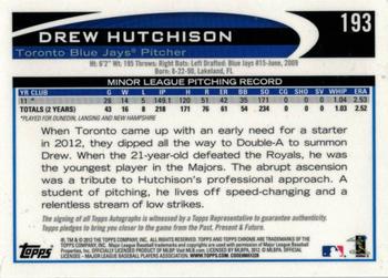 2012 Topps Chrome - Rookie Autographs #193 Drew Hutchison Back