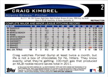 2012 Topps Chrome - X-Fractors #2 Craig Kimbrel Back