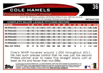 2012 Topps Chrome - X-Fractors #36 Cole Hamels Back
