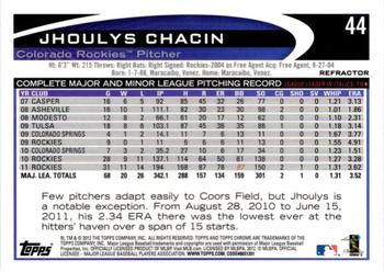 2012 Topps Chrome - X-Fractors #44 Jhoulys Chacin Back