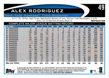 2012 Topps Chrome - X-Fractors #49 Alex Rodriguez Back