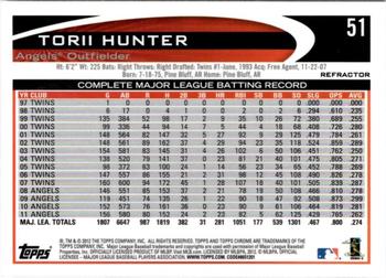 2012 Topps Chrome - X-Fractors #51 Torii Hunter Back