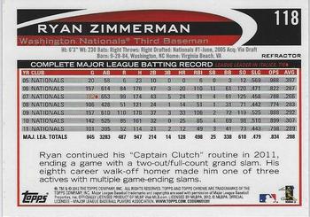 2012 Topps Chrome - X-Fractors #118 Ryan Zimmerman Back