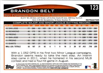 2012 Topps Chrome - X-Fractors #123 Brandon Belt Back