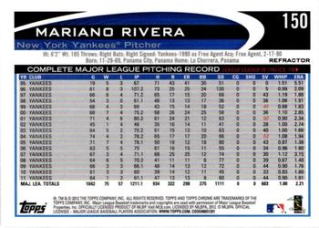 2012 Topps Chrome - X-Fractors #150 Mariano Rivera Back