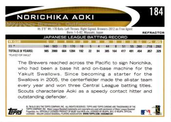 2012 Topps Chrome - X-Fractors #184 Norichika Aoki Back