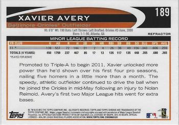 2012 Topps Chrome - X-Fractors #189 Xavier Avery Back