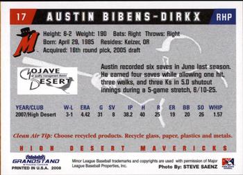 2008 Grandstand High Desert Mavericks #2 Austin Bibens-Dirkx Back