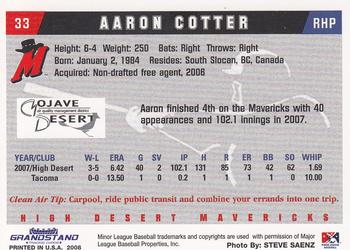 2008 Grandstand High Desert Mavericks #4 Aaron Cotter Back