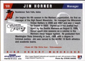 2008 Grandstand High Desert Mavericks #10 Jim Horner Back
