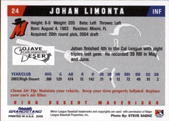2008 Grandstand High Desert Mavericks #12 Johan Limonta Back