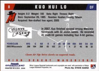 2008 Grandstand High Desert Mavericks #13 Kuo Hui Lo Back