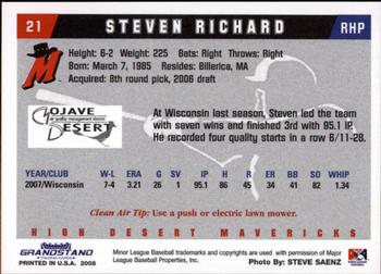 2008 Grandstand High Desert Mavericks #23 Steven Richard Back