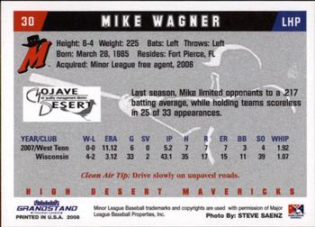 2008 Grandstand High Desert Mavericks #30 Mike Wagner Back