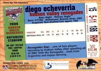 2008 Grandstand Hudson Valley Renegades #NNO Diego Echeverria Back