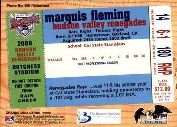 2008 Grandstand Hudson Valley Renegades #NNO Marquis Fleming Back