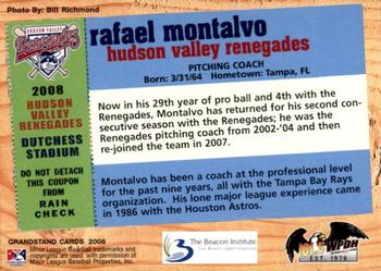 2008 Grandstand Hudson Valley Renegades #NNO Rafael Montalvo Back