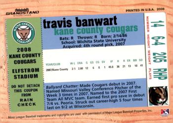 2008 Grandstand Kane County Cougars #NNO Travis Banwart Back