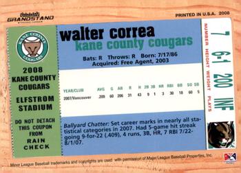2008 Grandstand Kane County Cougars #NNO Walter Correa Back