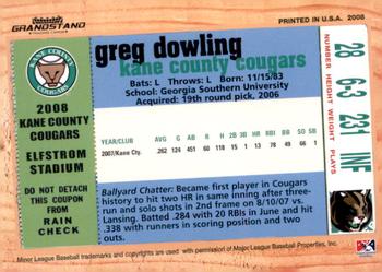 2008 Grandstand Kane County Cougars #NNO Greg Dowling Back