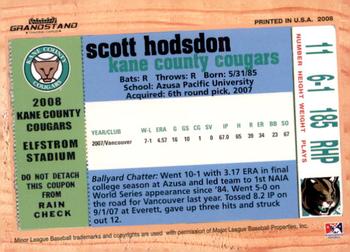 2008 Grandstand Kane County Cougars #NNO Scott Hodsdon Back